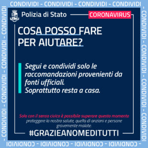 INDICAZIONI DALLA POLIZIA DI STATO PER EMERGENZA CORONAVIRUS Progetto Giovani Montecchio Maggiore