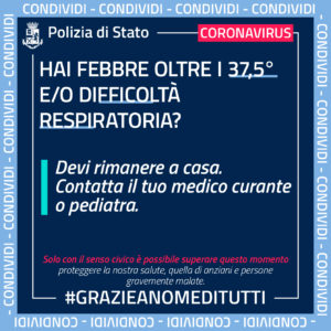 INDICAZIONI DALLA POLIZIA DI STATO PER EMERGENZA CORONAVIRUS Progetto Giovani Montecchio Maggiore