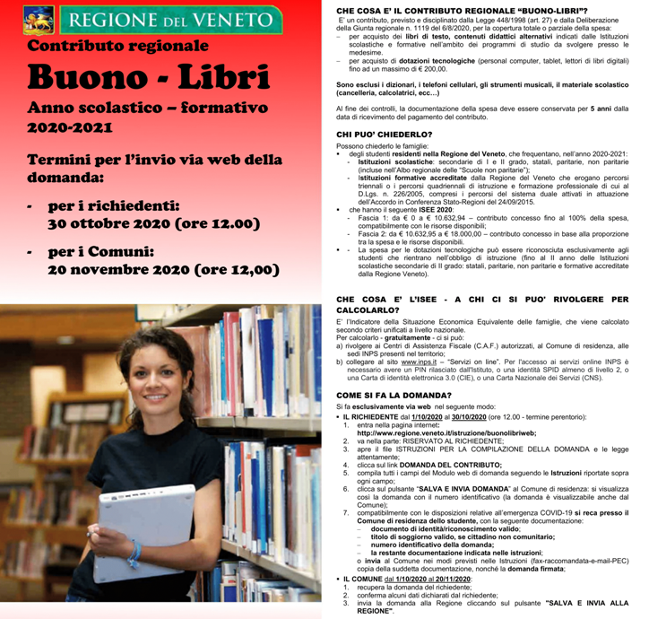 Contributo regionale Buono - Libri. Anno scolastico 2020-2021 Progetto Giovani Montecchio Maggiore