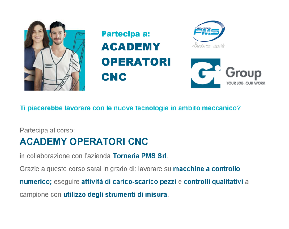 ACADEMY OPERATORI CNC percorso formativo gratuito Progetto Giovani Montecchio Maggiore