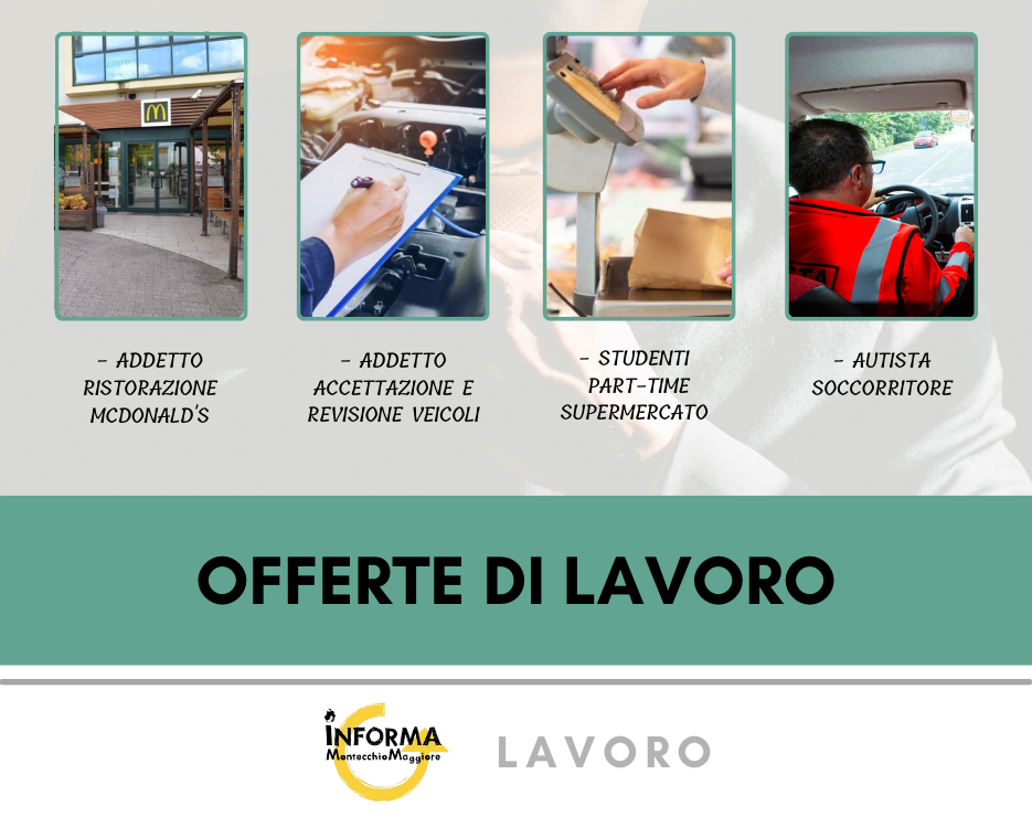 OFFERTE DI LAVORO Progetto Giovani Montecchio Maggiore OFFERTE DI LAVORO Progetto Giovani Montecchio Maggiore