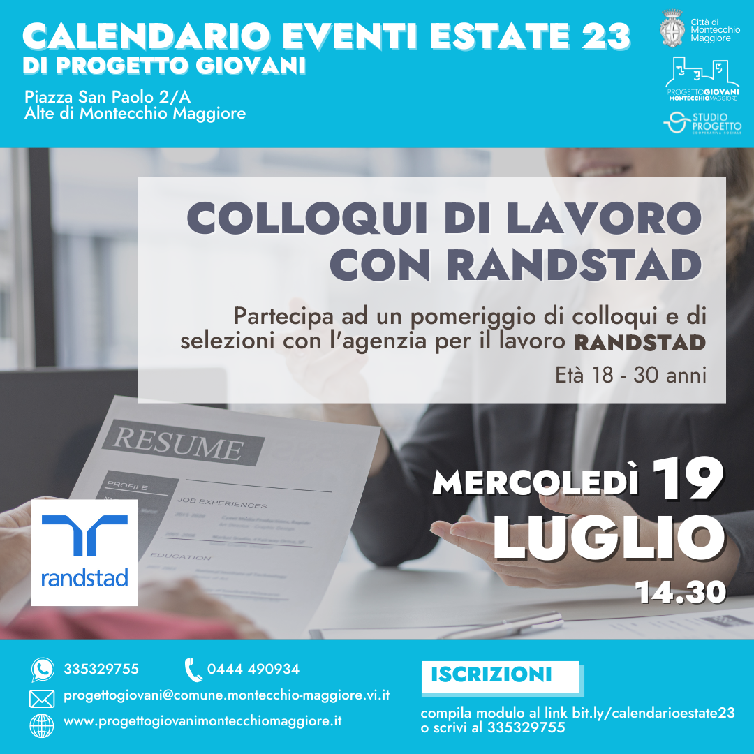 COLLOQUI DI LAVORO CON RANDSTAD Progetto Giovani Montecchio Maggiore