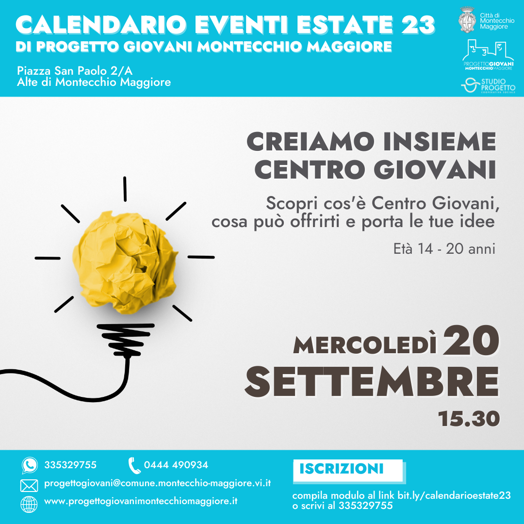 CREIAMO INSIEME CENTRO GIOVANI Progetto Giovani Montecchio Maggiore CREIAMO INSIEME CENTRO GIOVANI Progetto Giovani Montecchio Maggiore