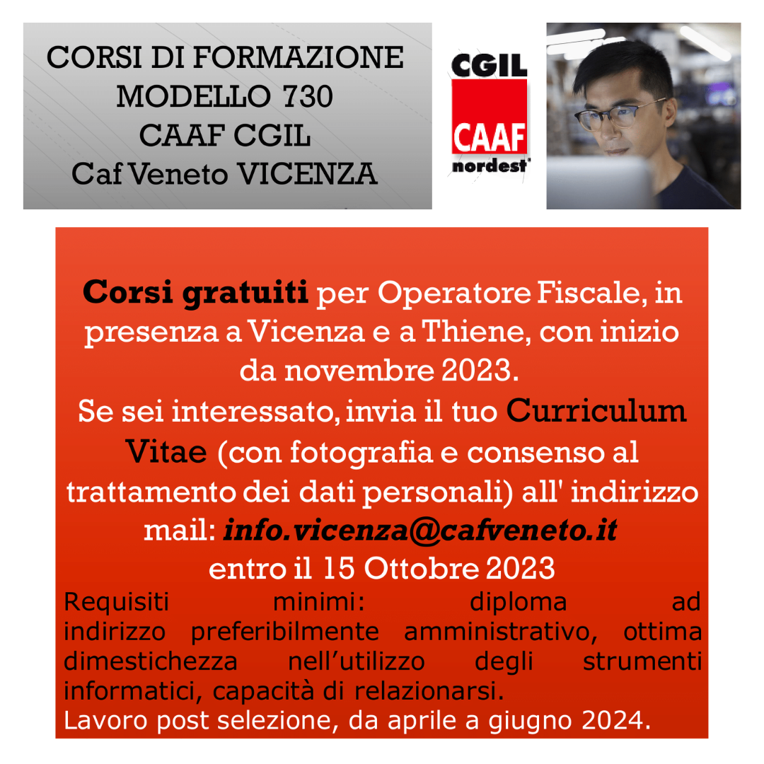 CORSO GRATUITO PER OPERATORE FISCALE Progetto Giovani Montecchio Maggiore