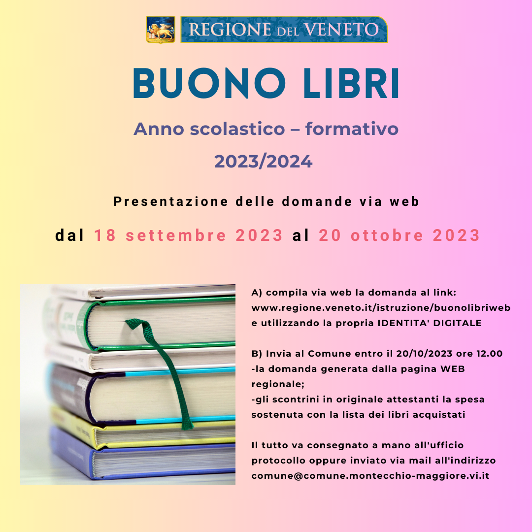 BUONO LIBRO REGIONALE PER L'ANNO SC.2023/2024 Progetto Giovani Montecchio Maggiore