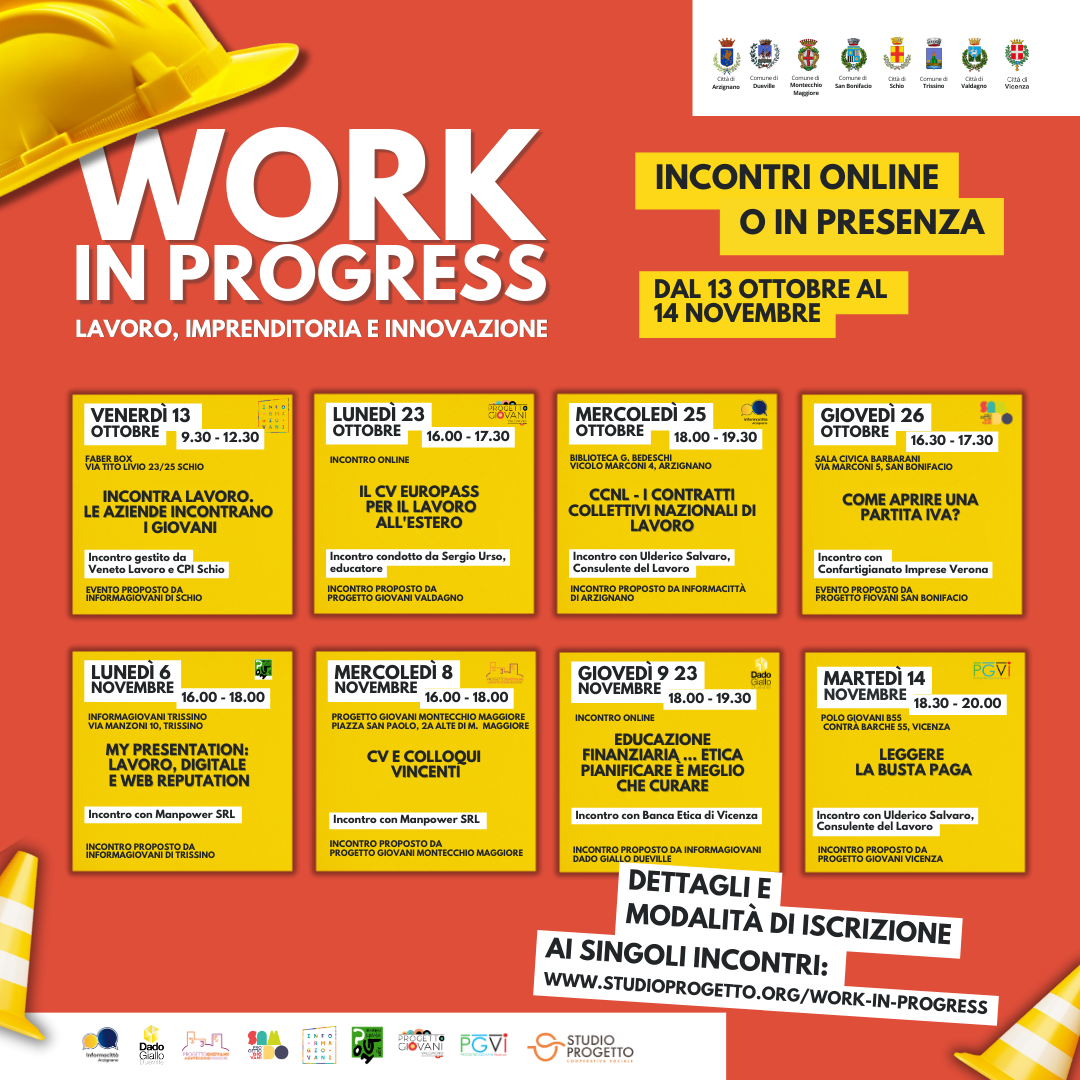 WORK IN PROGRESS 2023 | Rassegna su lavoro e imprenditoria Progetto Giovani Montecchio Maggiore